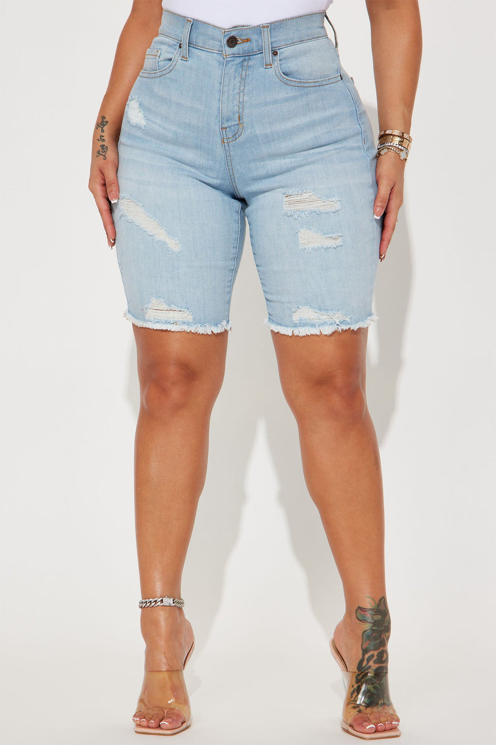 Tight Squeeze Lux Stretch Denim Bermuda Shorts - Light Wash