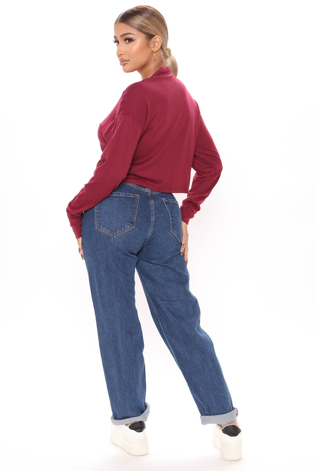 Leslie Long Sleeve Cropped Tee - Wine