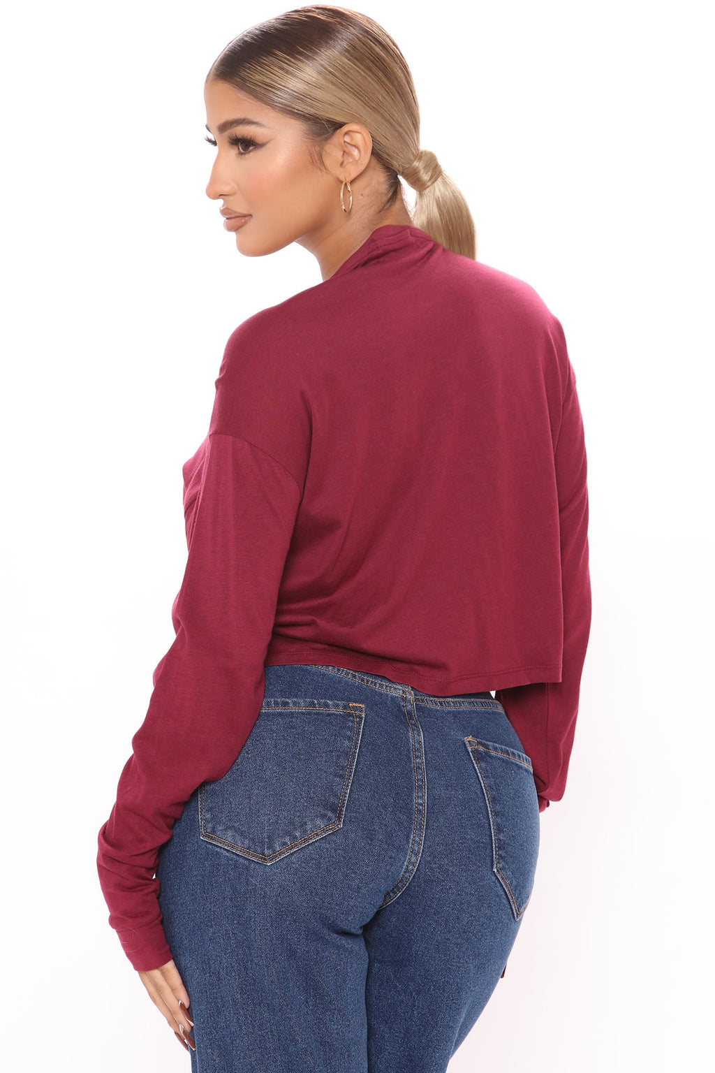 Leslie Long Sleeve Cropped Tee - Wine