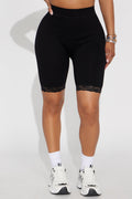 Caitlynn Seamless Lace Trim Biker Short - Black