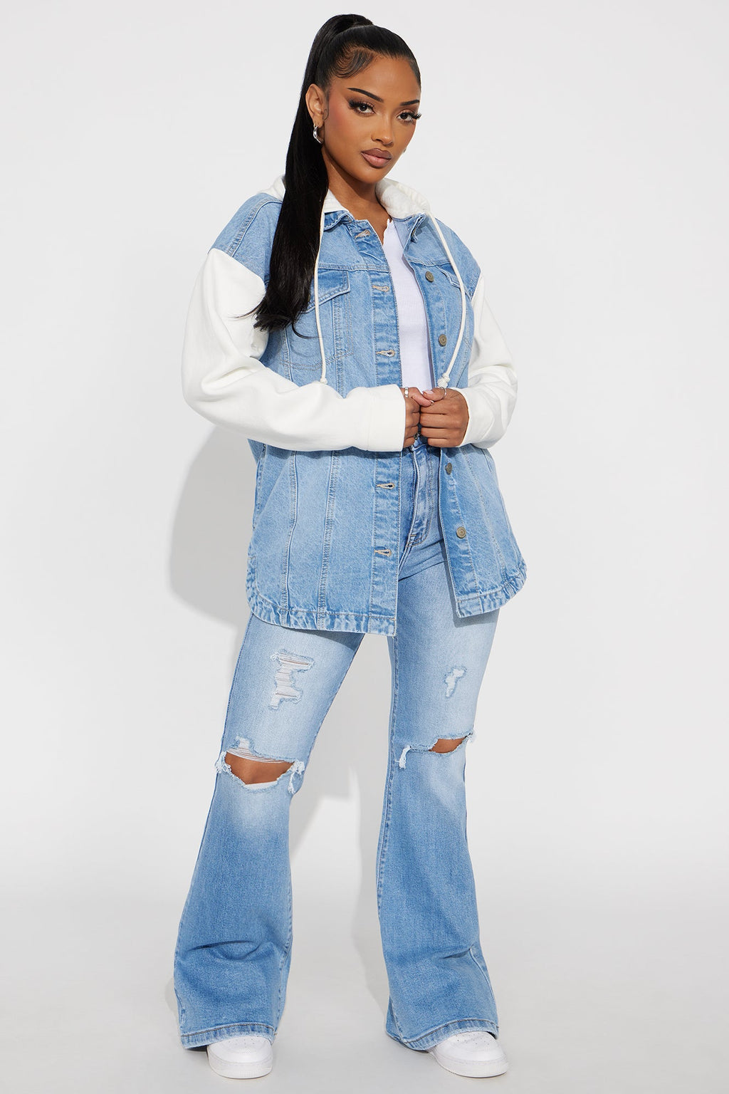 Autumn Haze Hooded Denim Jacket - Medium Wash