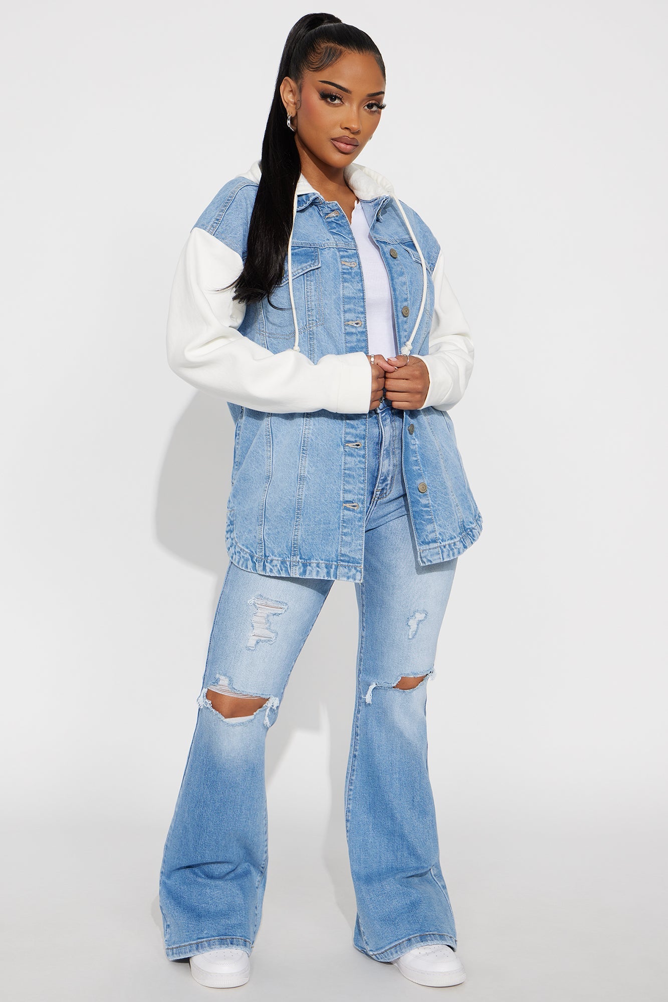 Autumn Haze Hooded Denim Jacket - Medium Wash