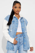 Autumn Haze Hooded Denim Jacket - Medium Wash