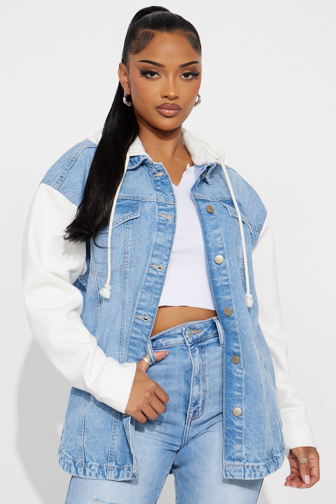 Autumn Haze Hooded Denim Jacket - Medium Wash