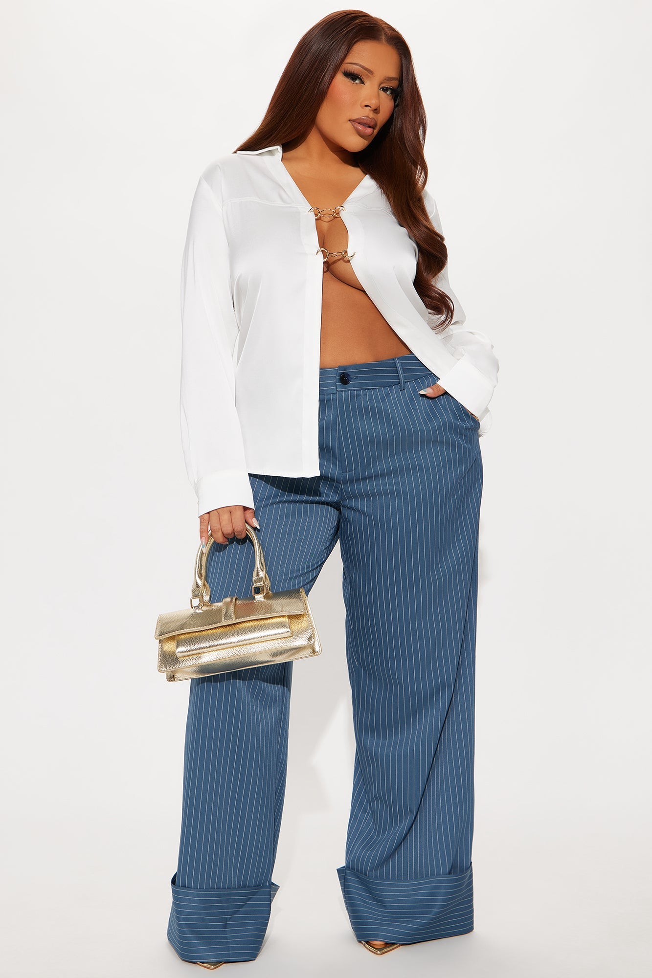 On A Tight Schedule Pinstripe Cuffed Trouser Pant - Blue