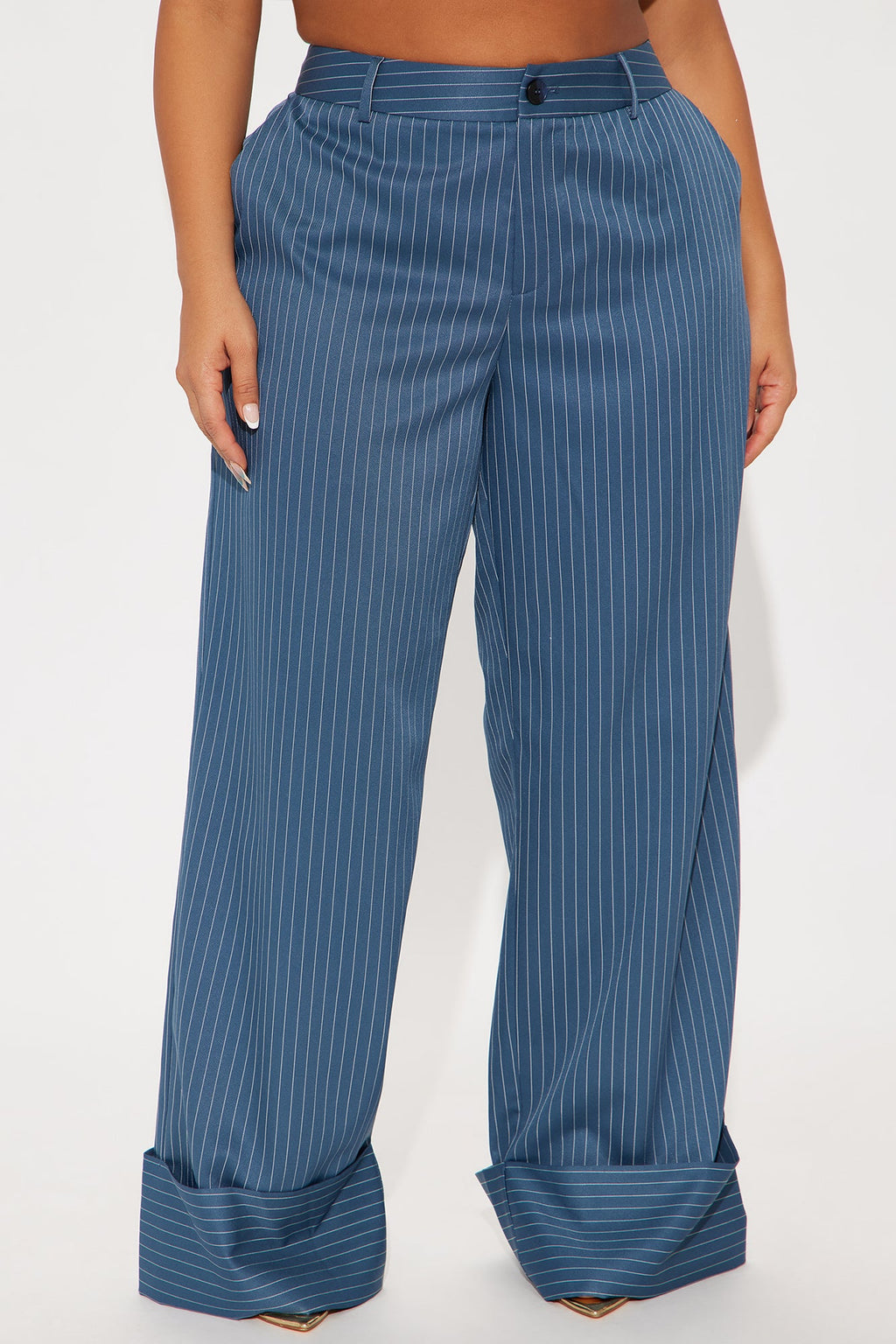 On A Tight Schedule Pinstripe Cuffed Trouser Pant - Blue