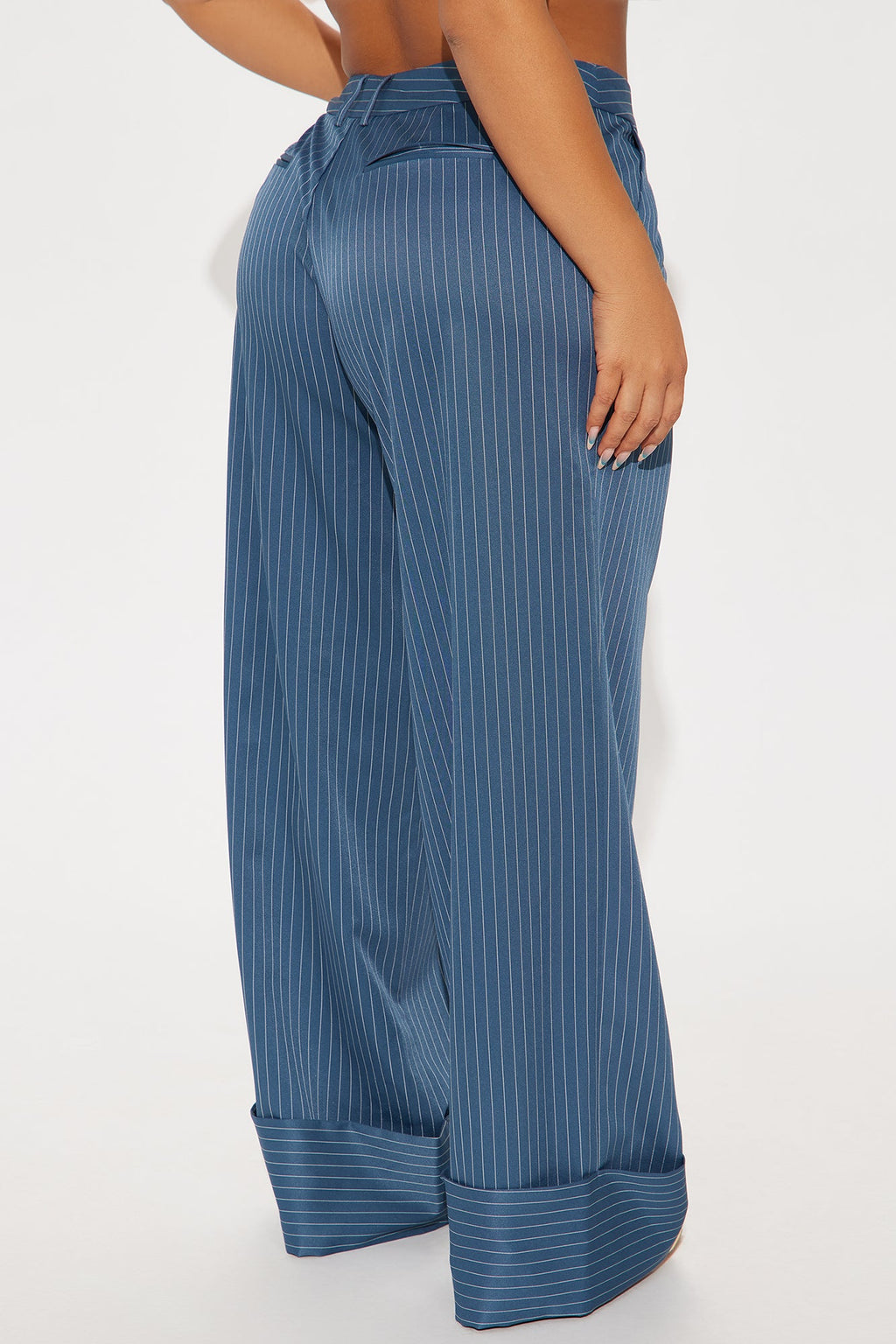 On A Tight Schedule Pinstripe Cuffed Trouser Pant - Blue