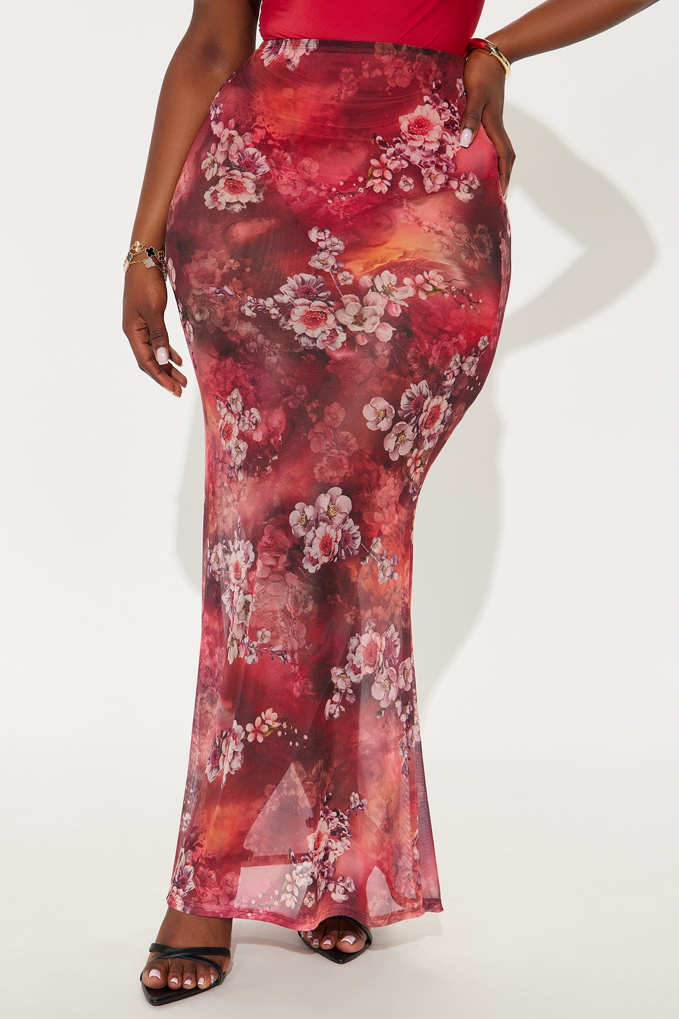 Harlowe Floral Maxi Skirt - Red/combo