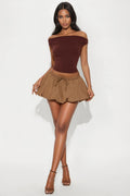 Kiana Crepe Mini Bubble Skirt - Mocha