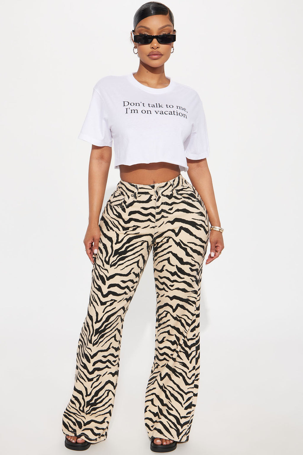 Savanna High Rise Printed Flare Jeans - Cream/combo