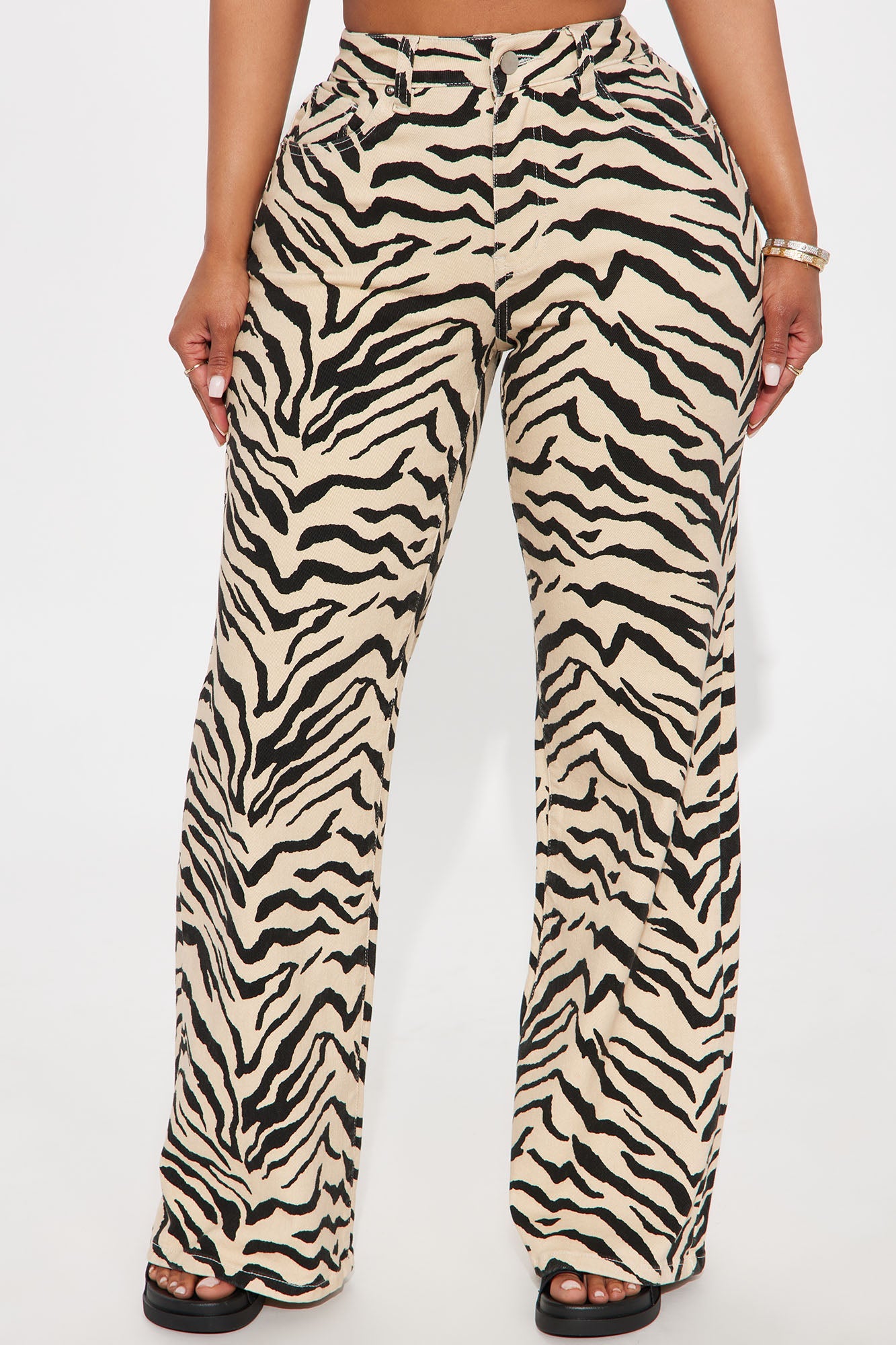 Savanna High Rise Printed Flare Jeans - Cream/combo