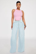 Beachfront Drapey Wide Leg Jeans - Light Wash