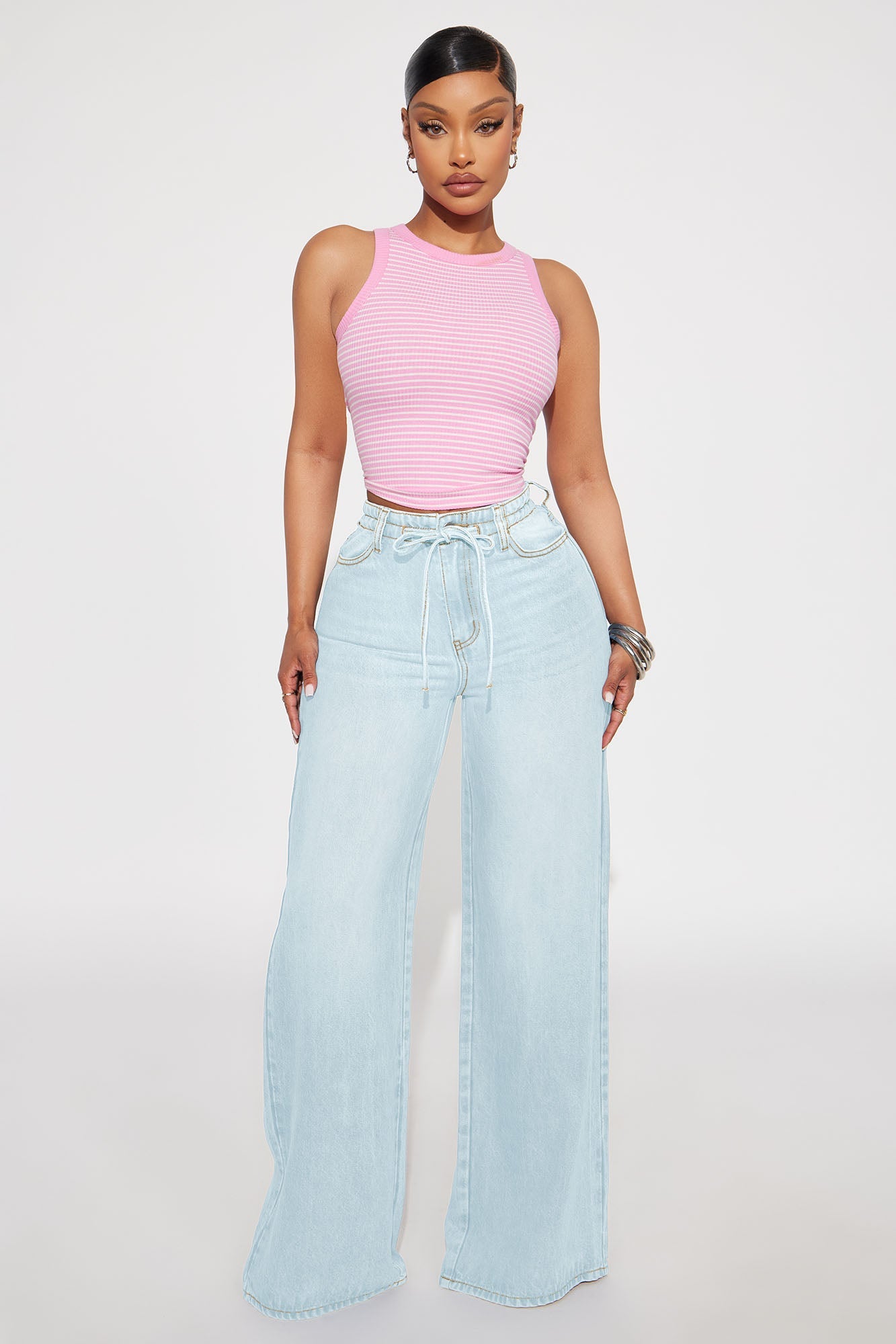 Beachfront Drapey Wide Leg Jeans - Light Wash