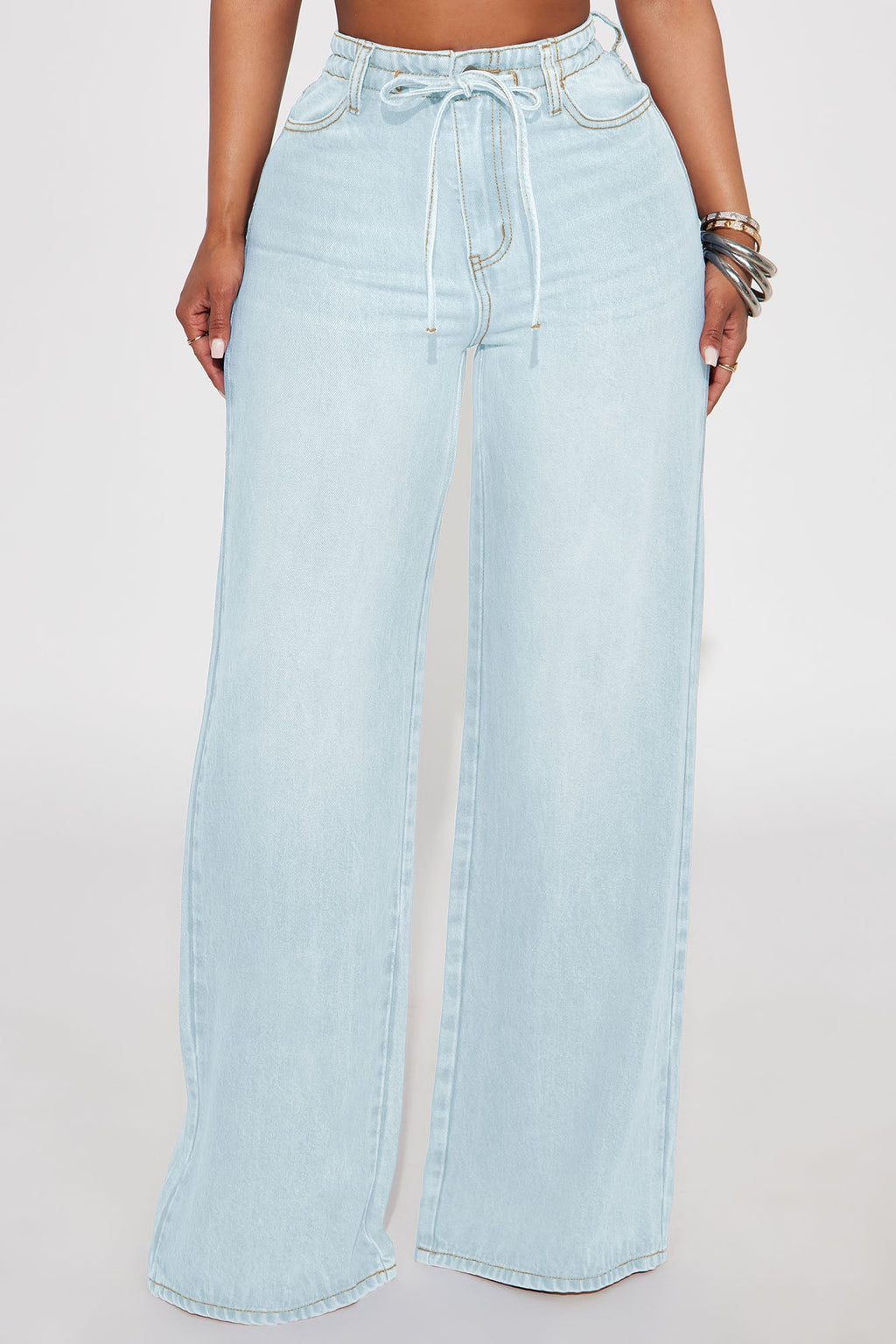 Beachfront Drapey Wide Leg Jeans - Light Wash