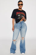 Latest Scoop Ripped High Rise Flare Jeans - Medium Wash