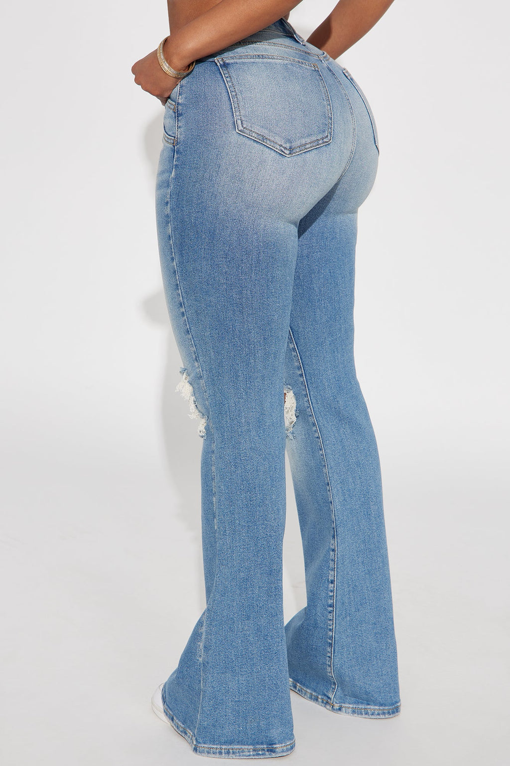Latest Scoop Ripped High Rise Flare Jeans - Medium Wash