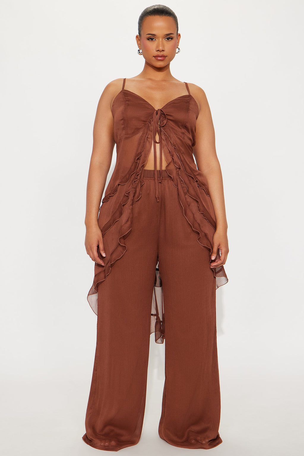Giana Flowy Chiffon Pant Set - Brown