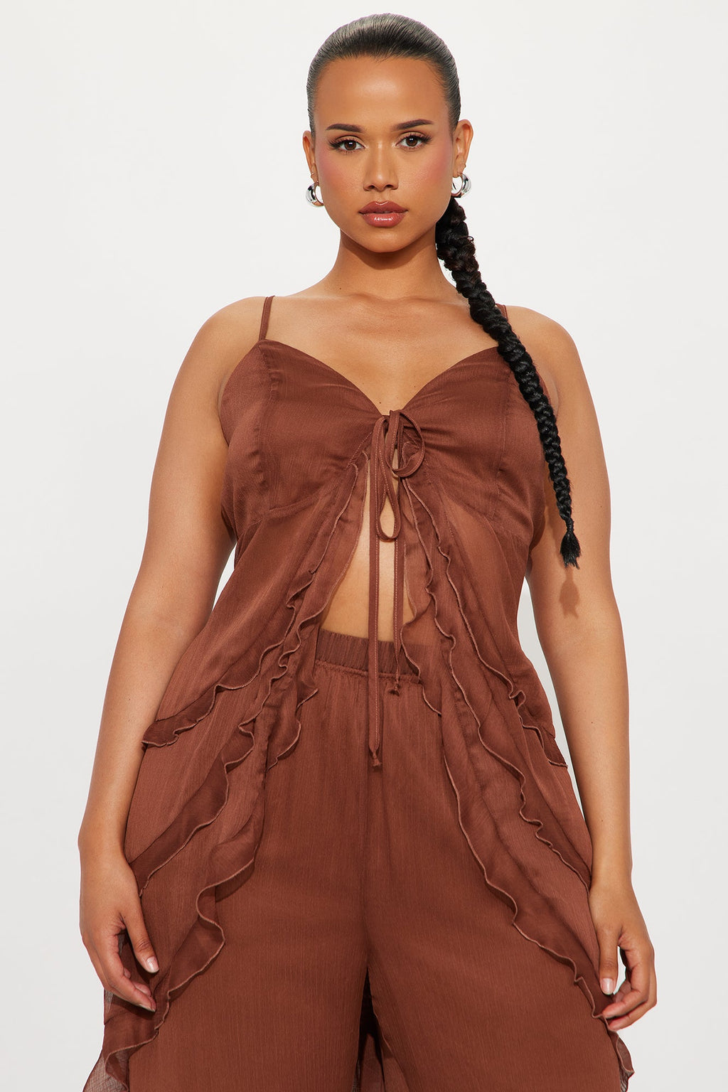 Giana Flowy Chiffon Pant Set - Brown