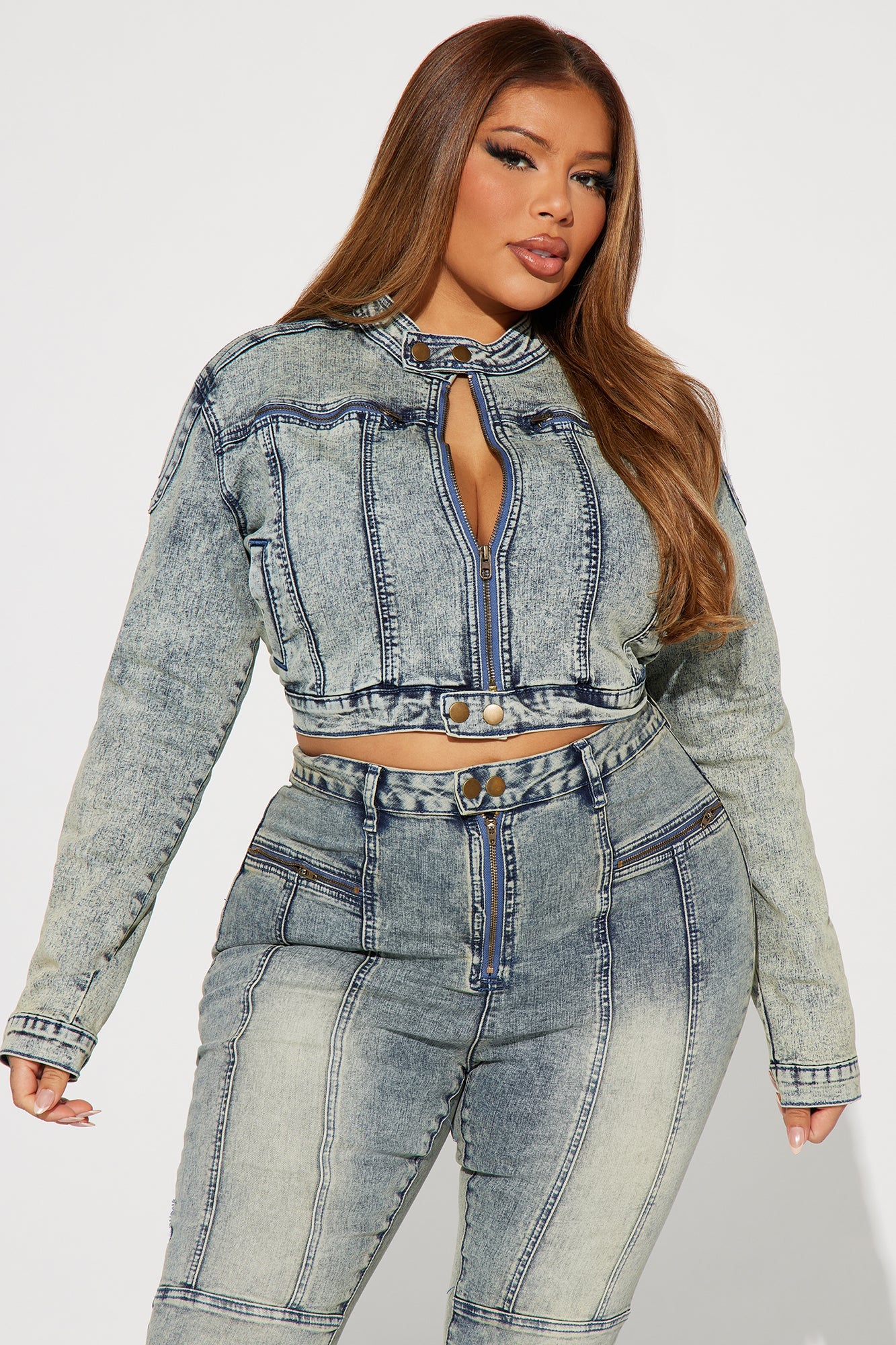 Starting Rumors Stretch Moto Skinny Jeans - Vintage Wash