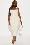 Adella Crepe Square Neck Midi Dress - Cream