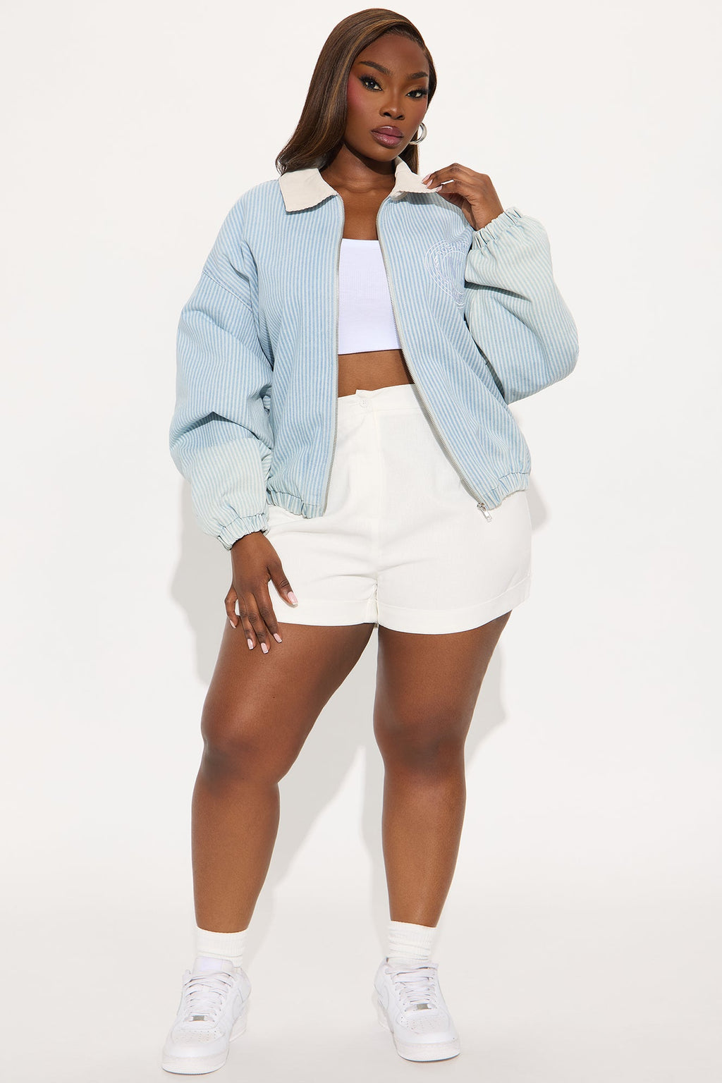 Hamptons Pinstripe Denim Bomber Jacket - Blue/combo