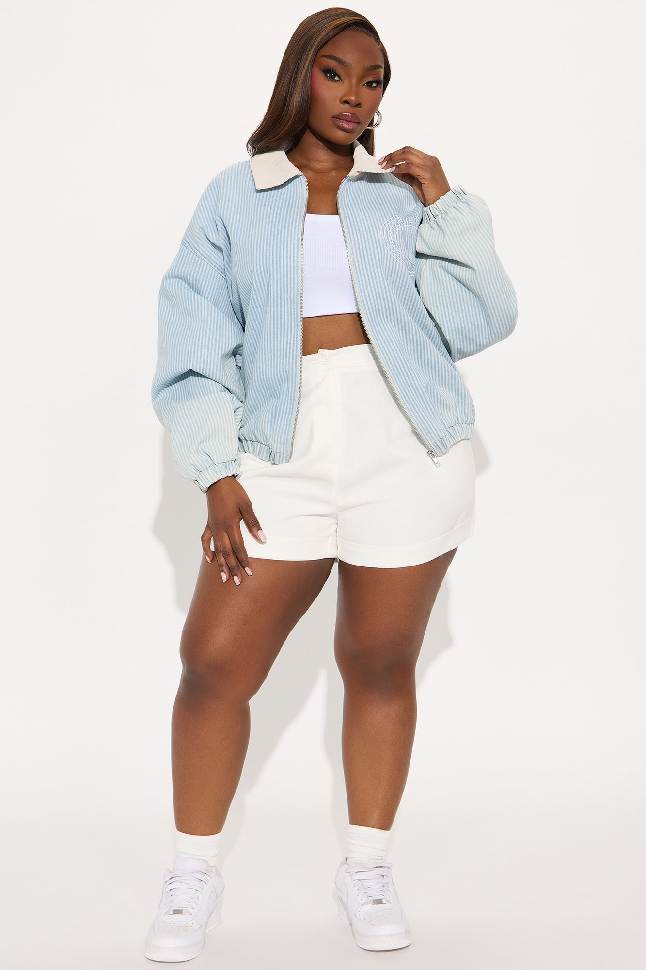 Hamptons Pinstripe Denim Bomber Jacket - Blue/combo