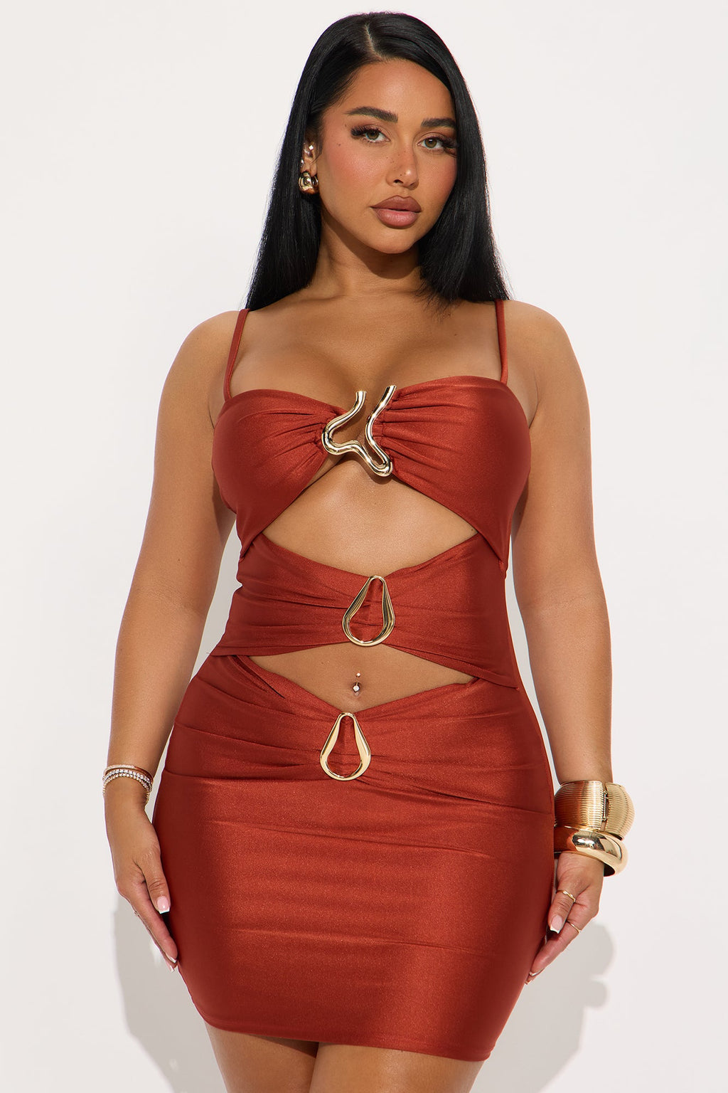 Beach Club Cut Out Mini Dress - Rust