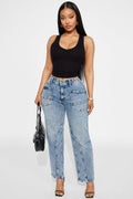 Ex Boyfriend Utility Straight Leg Ankle Jeans - Medium Wash