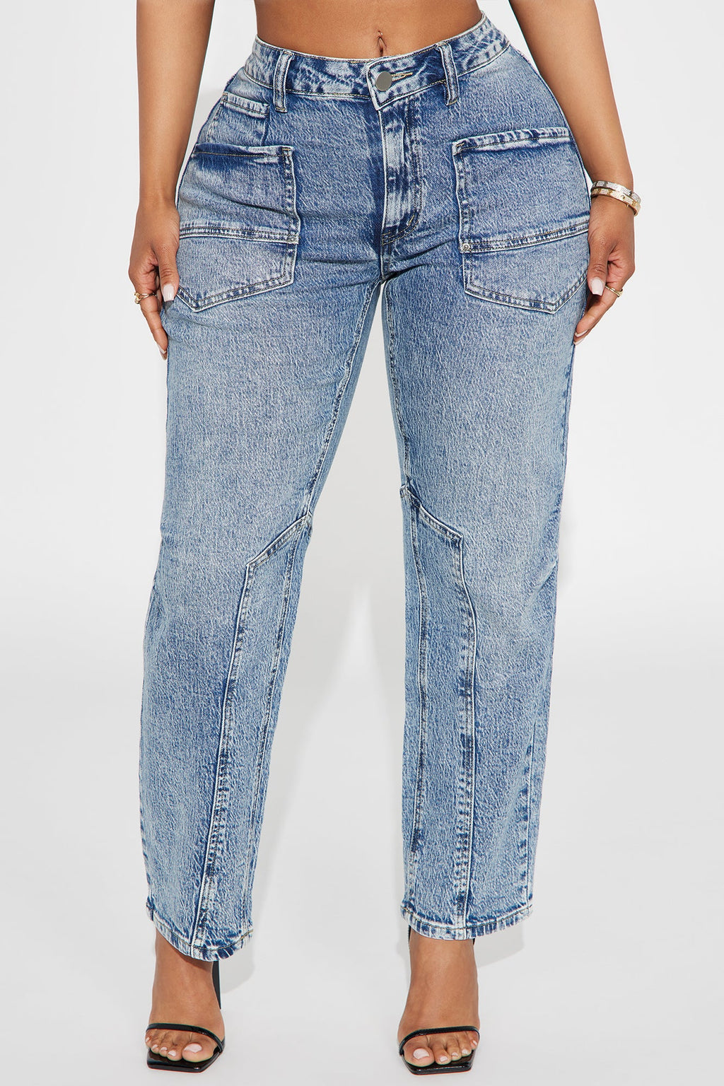 Ex Boyfriend Utility Straight Leg Ankle Jeans - Medium Wash
