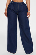 Windy City Trouser Wide Leg Jeans - Dark Wash