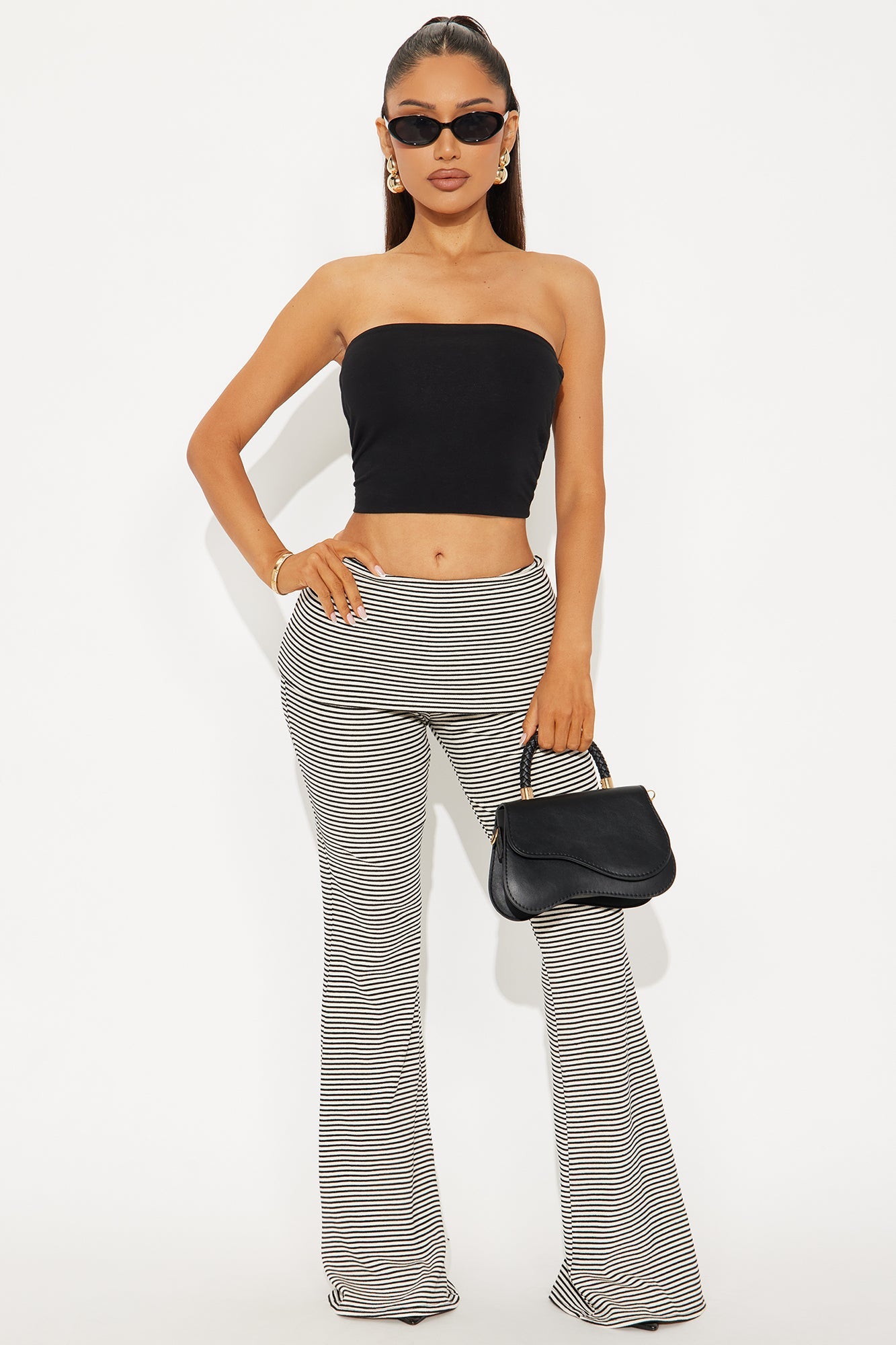 Adonna Striped Ribbed Flare Pant - Black/combo
