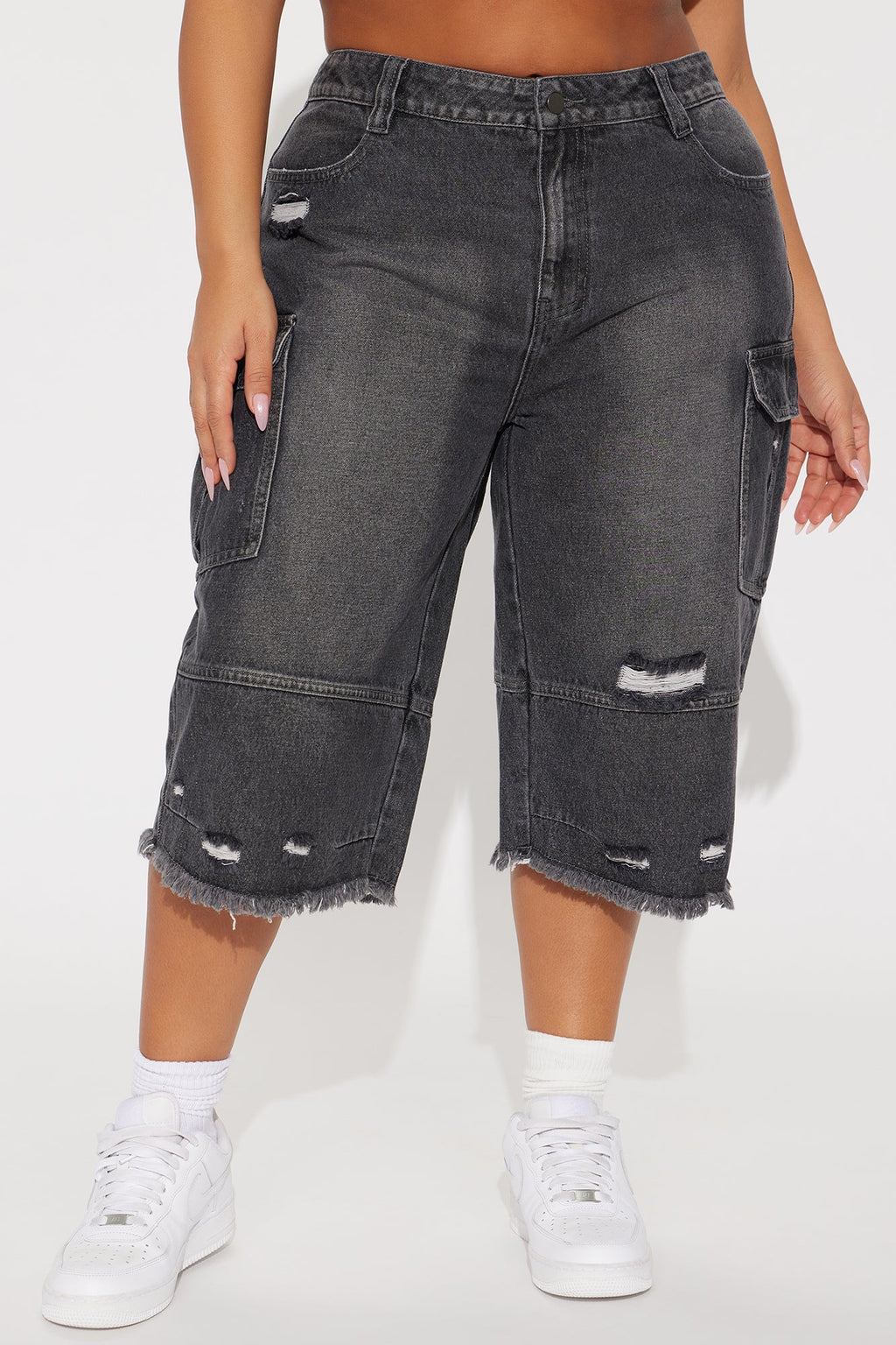 Casey Non Stretch Cargo Denim Jorts - Black Wash