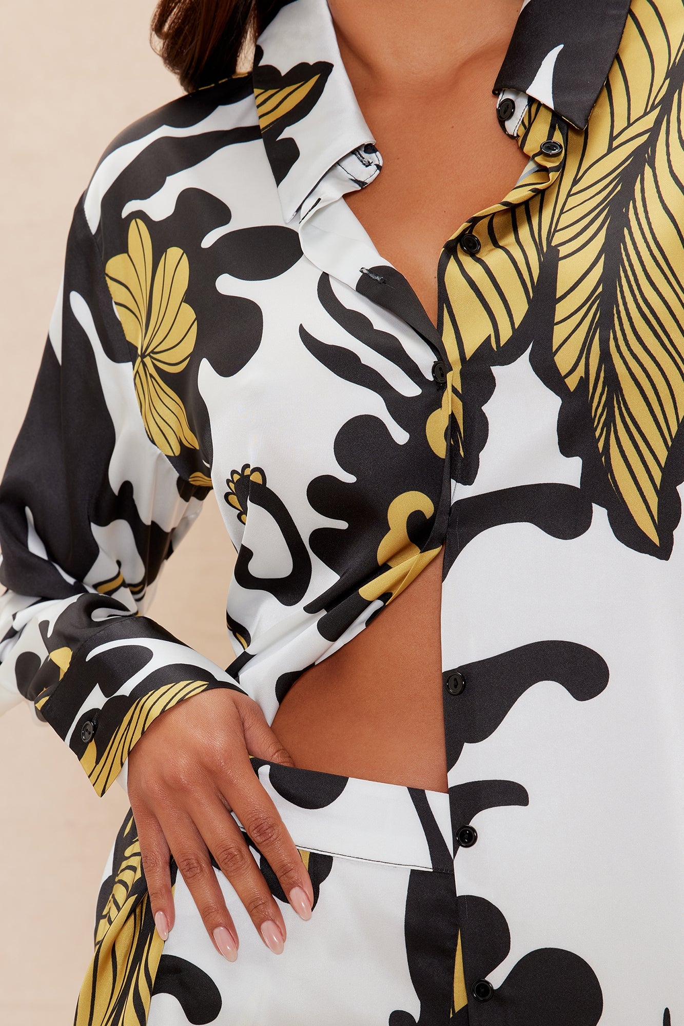 Adima Satin Wide Leg Pant Set - Gold/combo