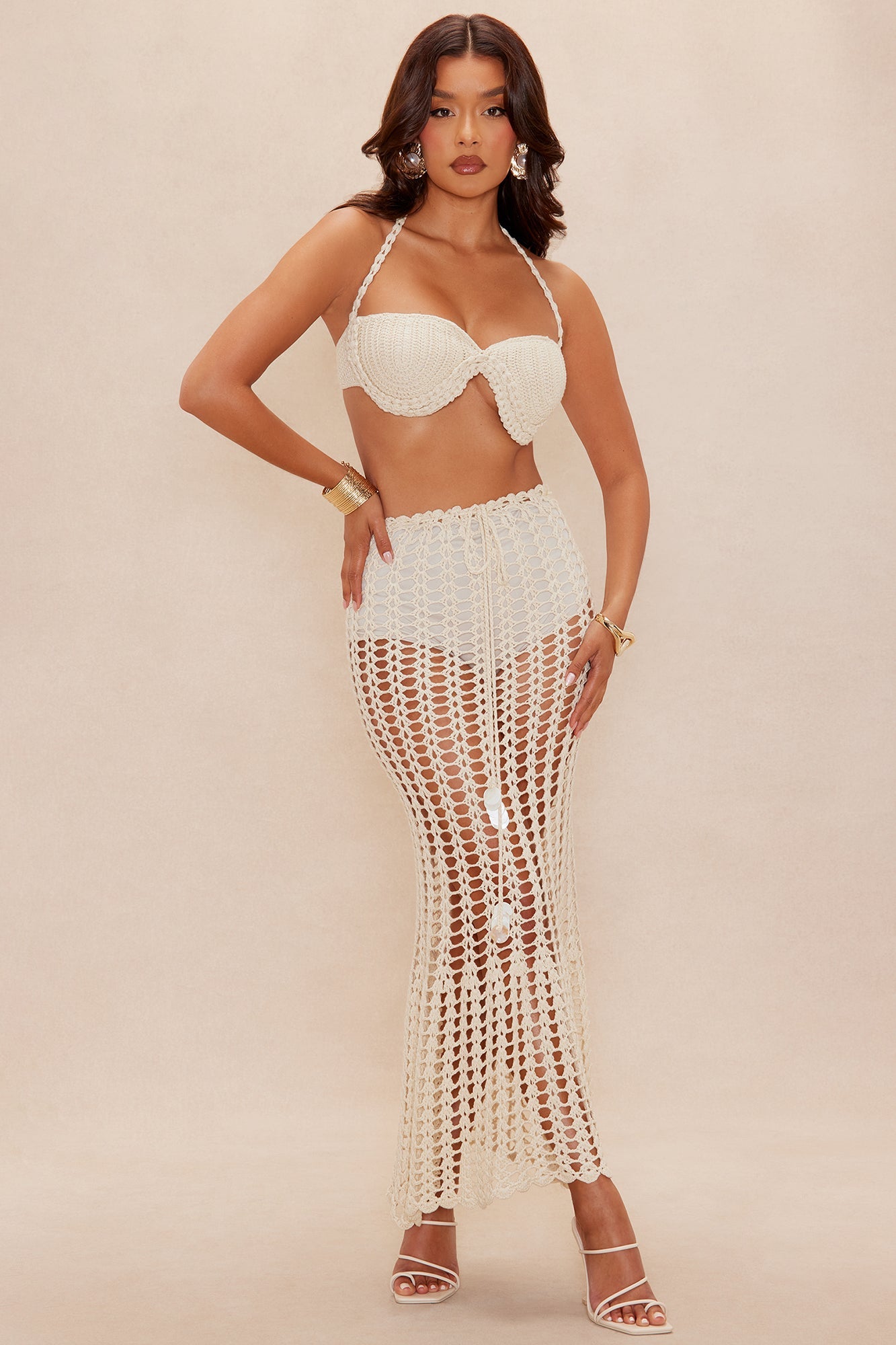 Arena Crochet 2 Piece Skirt Set - Sand