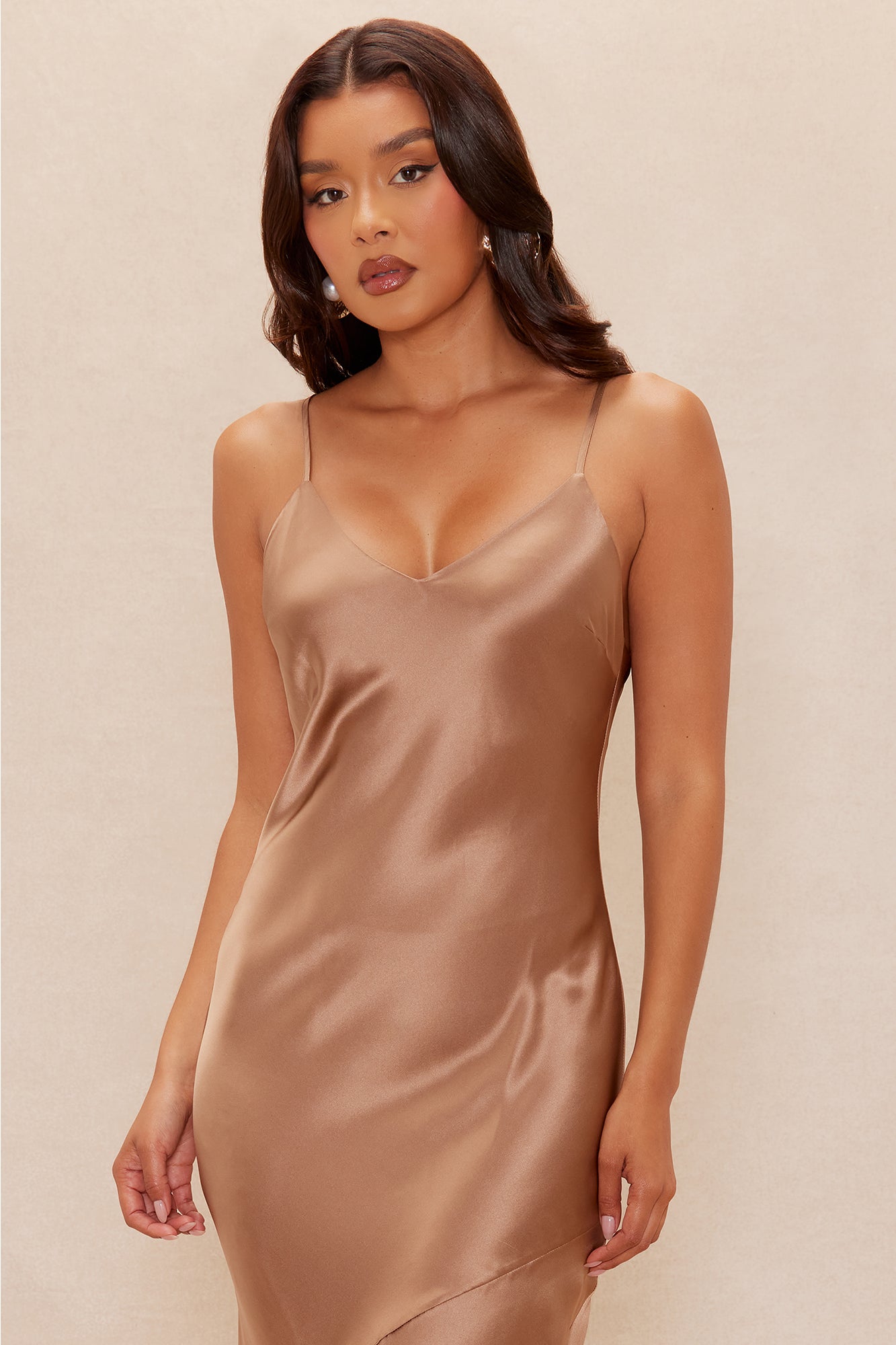 Cara Real Silk Maxi Dress - Taupe