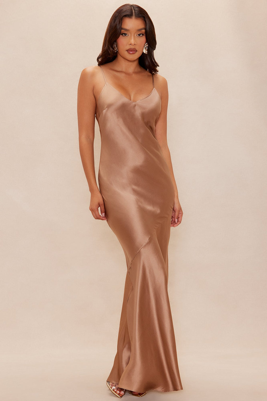 Cara Real Silk Maxi Dress - Taupe