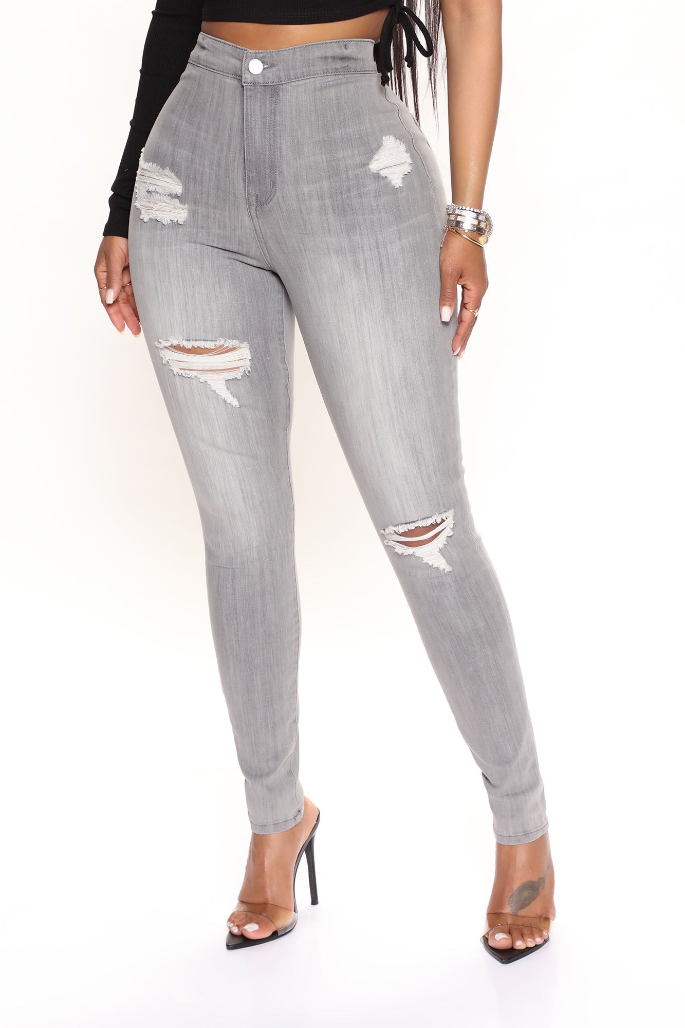 In The Night High Rise Skinny Jeans - Grey