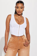 Natalie Ribbed Corset Top - White