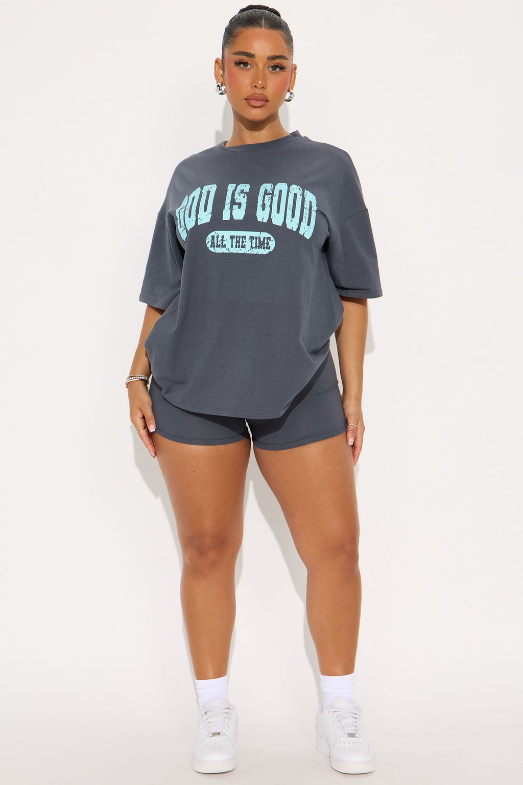 God Is Good Biker Short Set - Grey