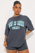 God Is Good Biker Short Set - Grey