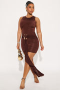In The Moment Sleeveless Mini Dress - Chocolate