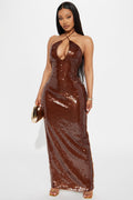 Always Shining Sequin Maxi Dress - Brown
