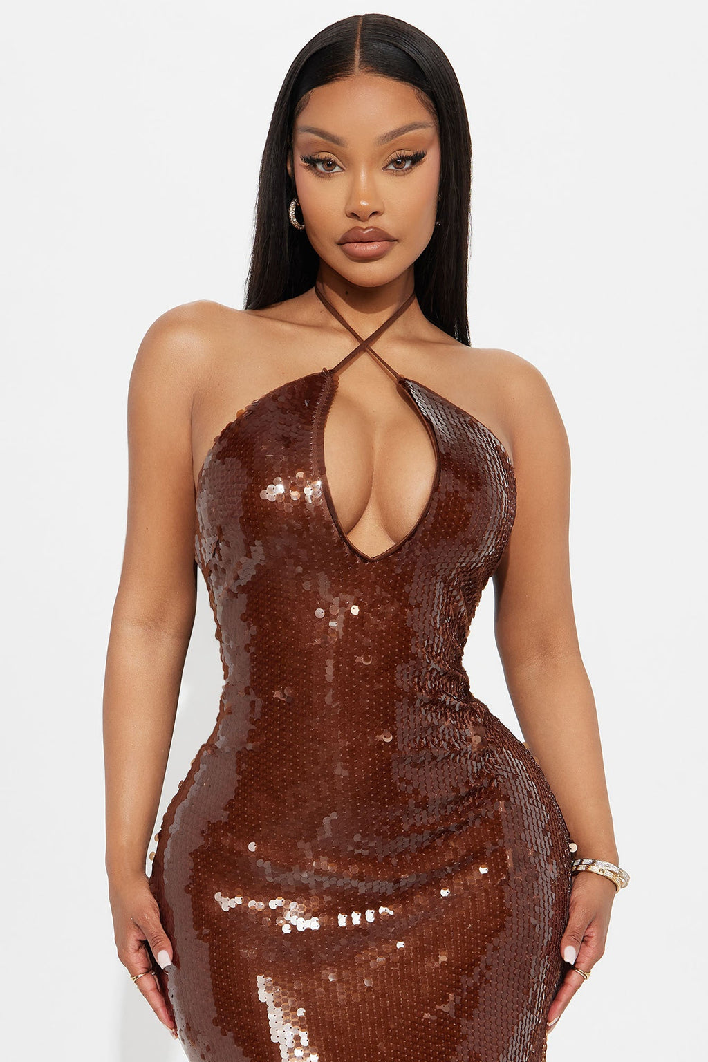 Always Shining Sequin Maxi Dress - Brown