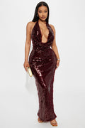Celestial Sequin Gown  - Burgundy