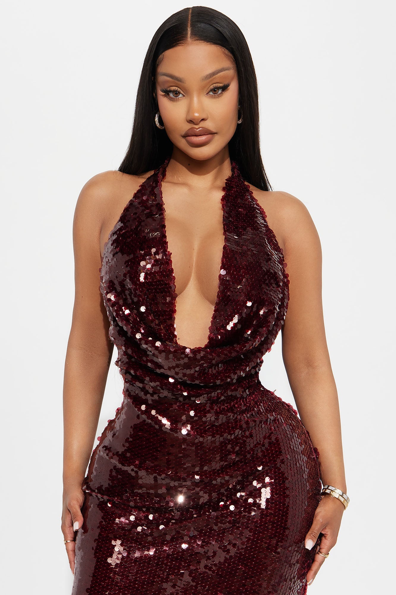 Celestial Sequin Gown  - Burgundy