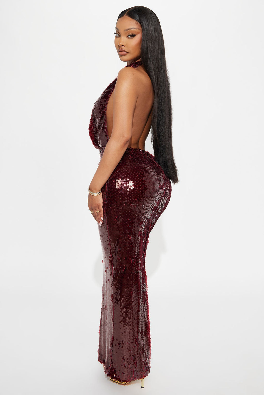 Celestial Sequin Gown  - Burgundy