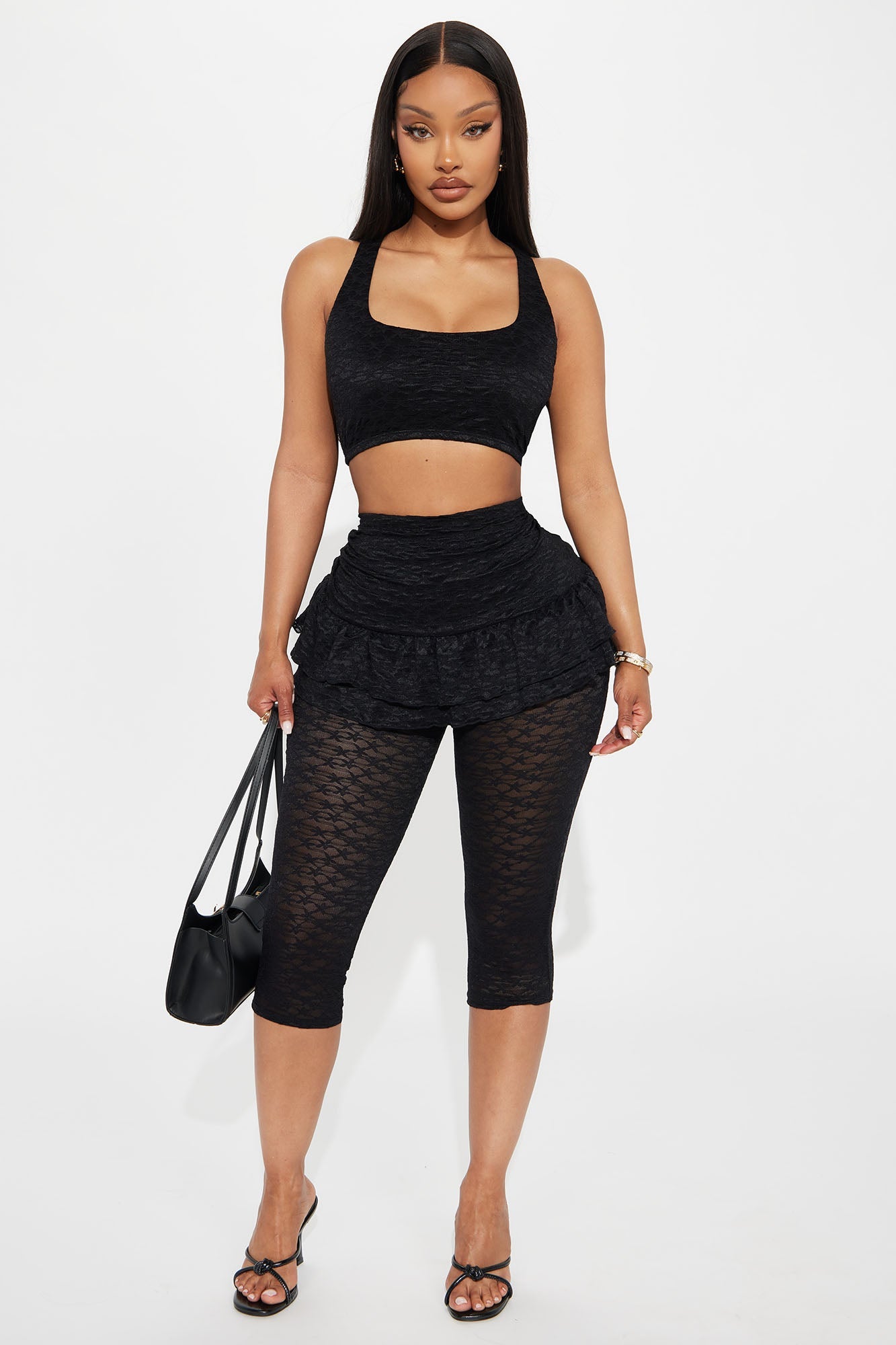 Johanna Lace Capri Set - Black