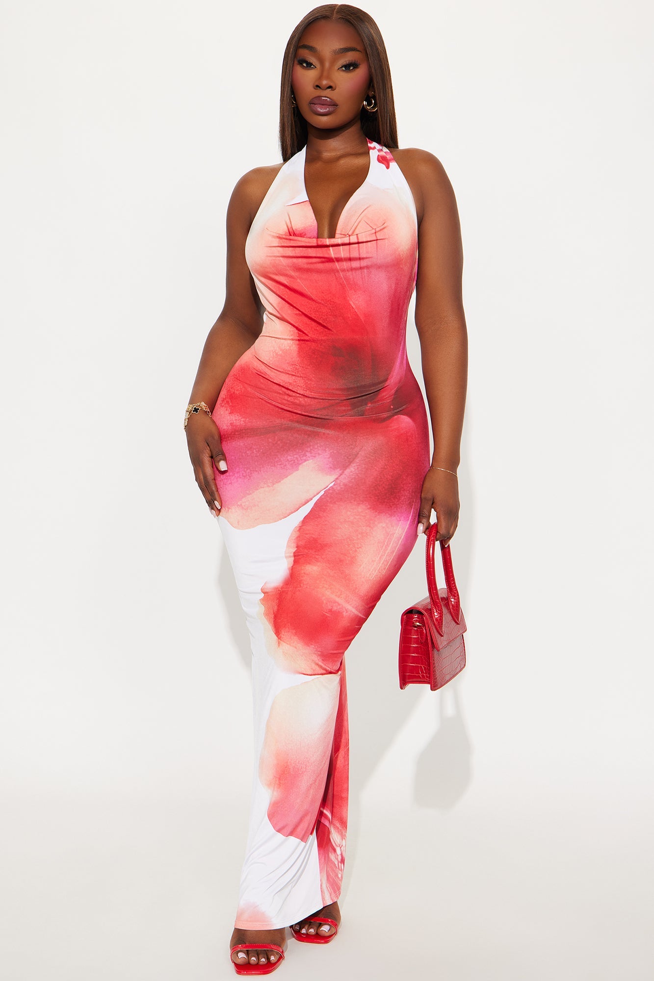 Vanessa Floral Backless Maxi Dress - Red/combo