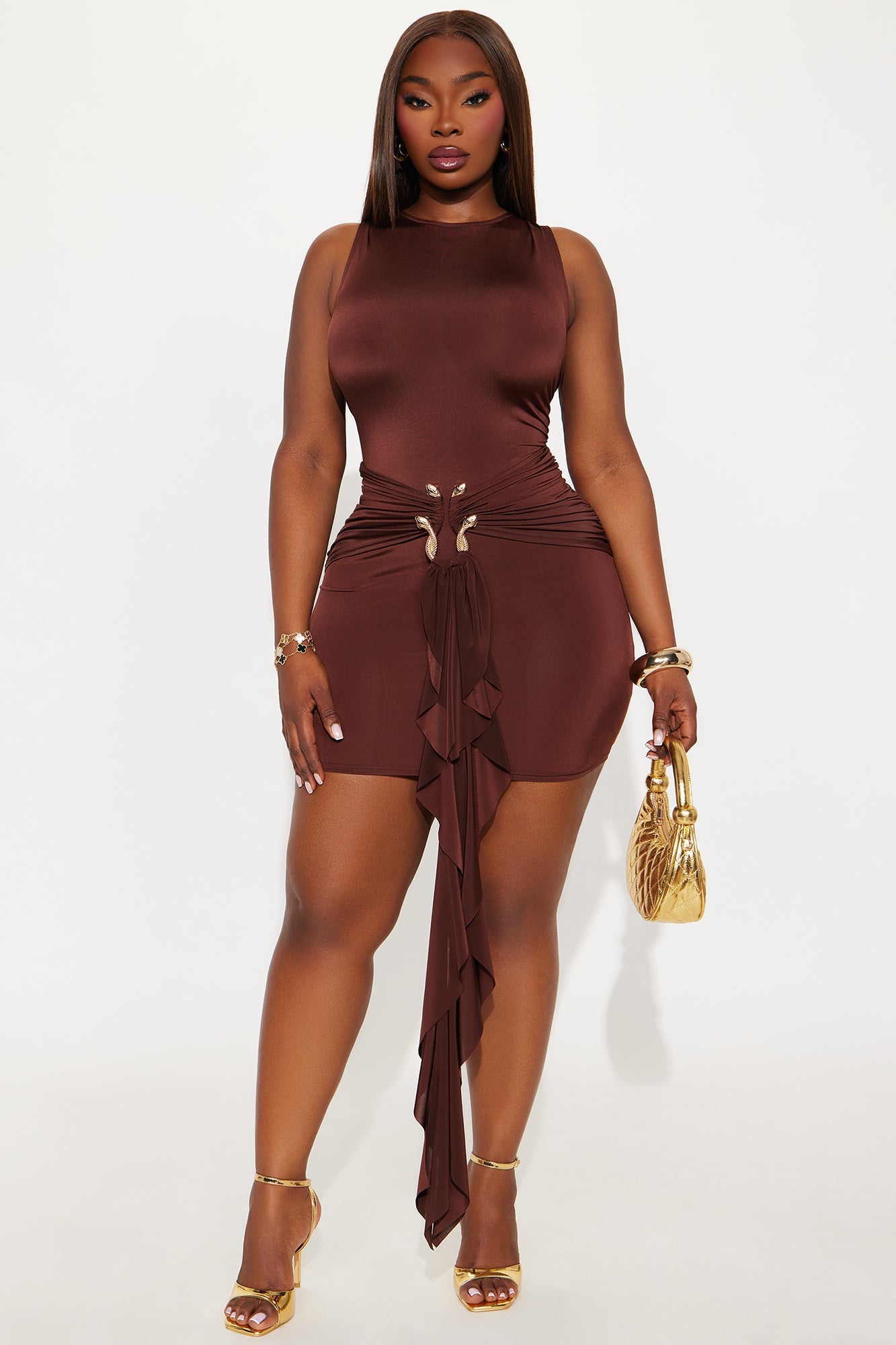 In The Moment Sleeveless Mini Dress - Chocolate