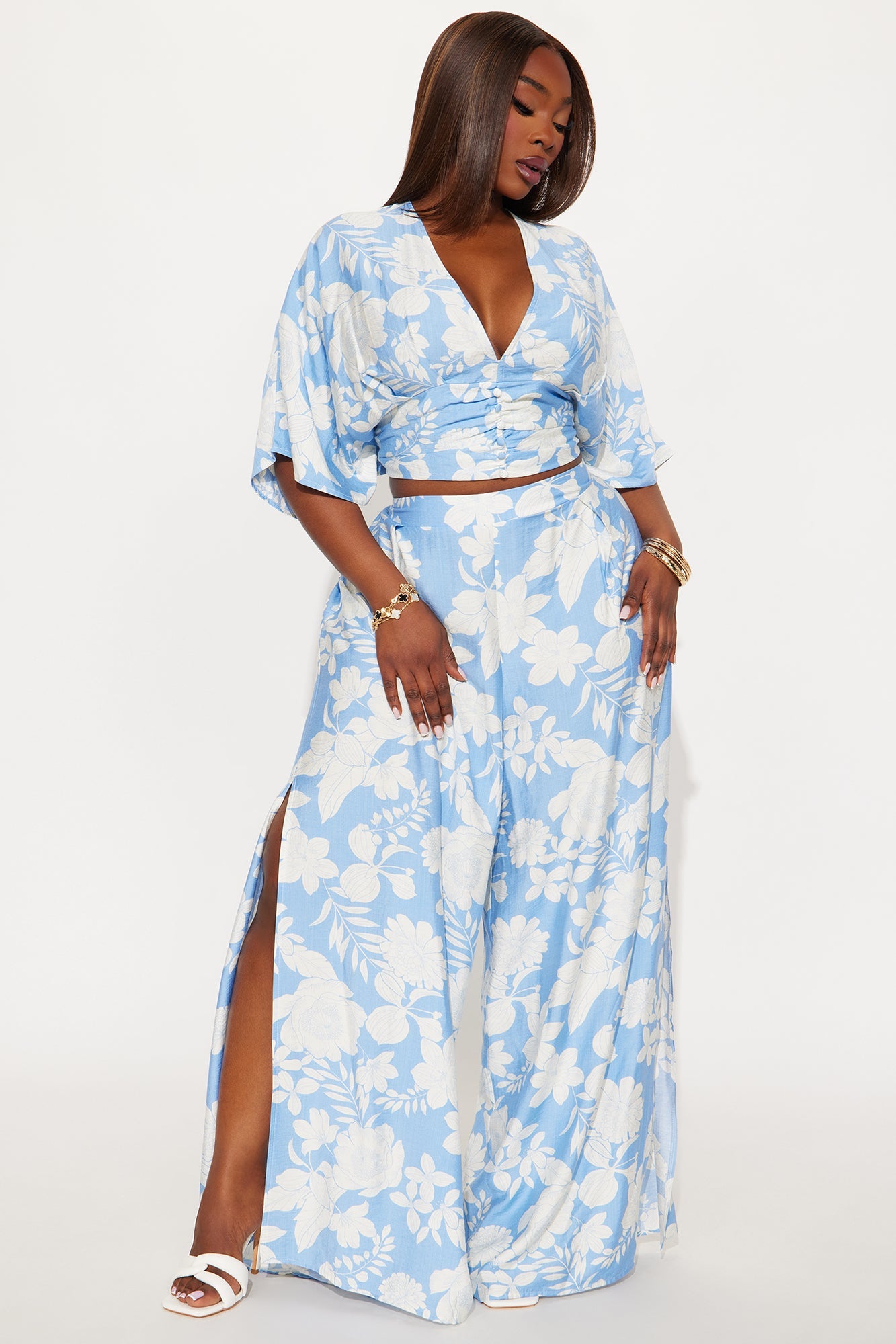 Wander In Paradise Pant Set - Light Blue